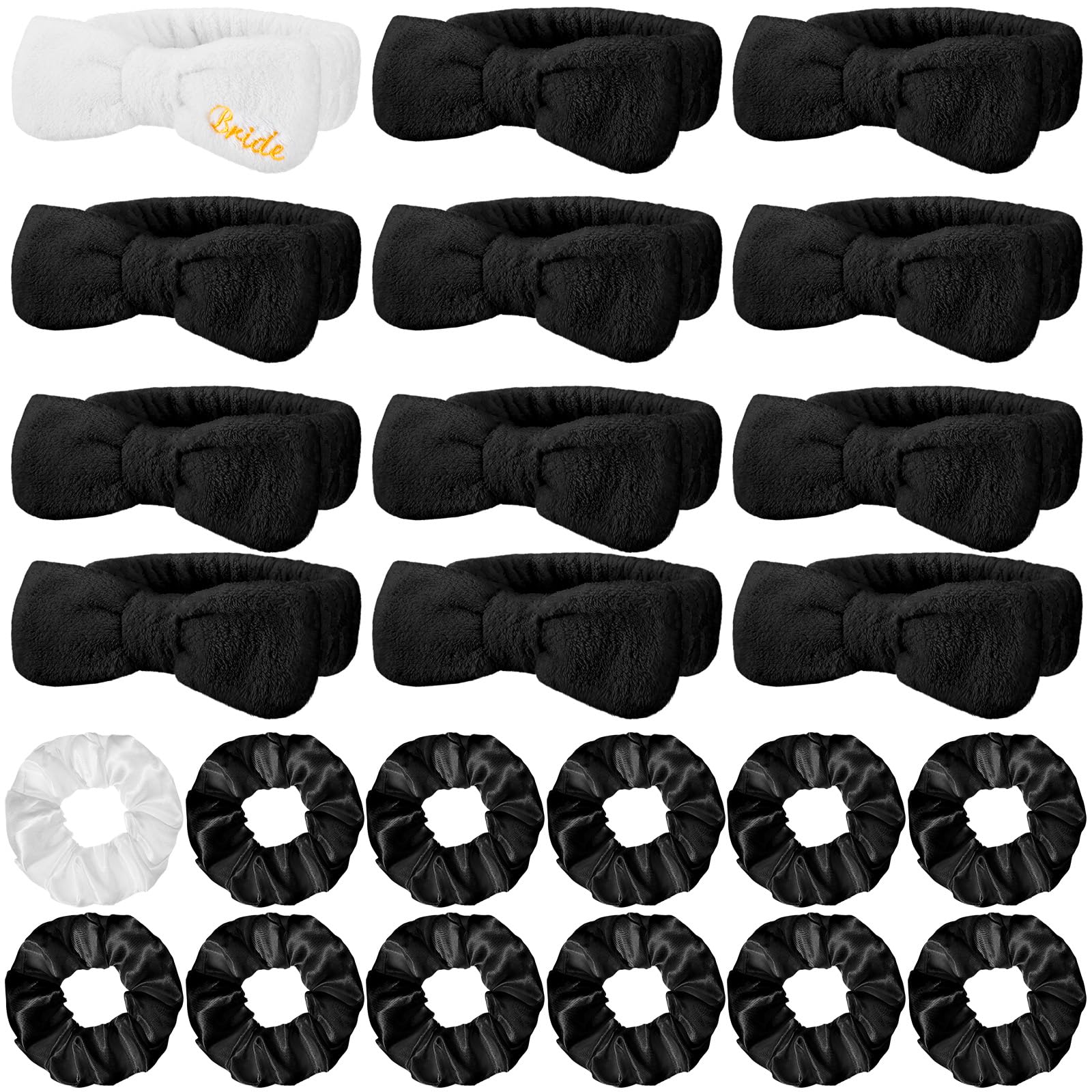 Photo 1 of 24 Pcs Bachelorette Party Favors Include 12 Bride Bridesmaid Spa Headband 12 Bridesmaid Gifts Scrunchies for Women Sleepover Spa Bachelorette Party Accessories Supplies(White,Black)