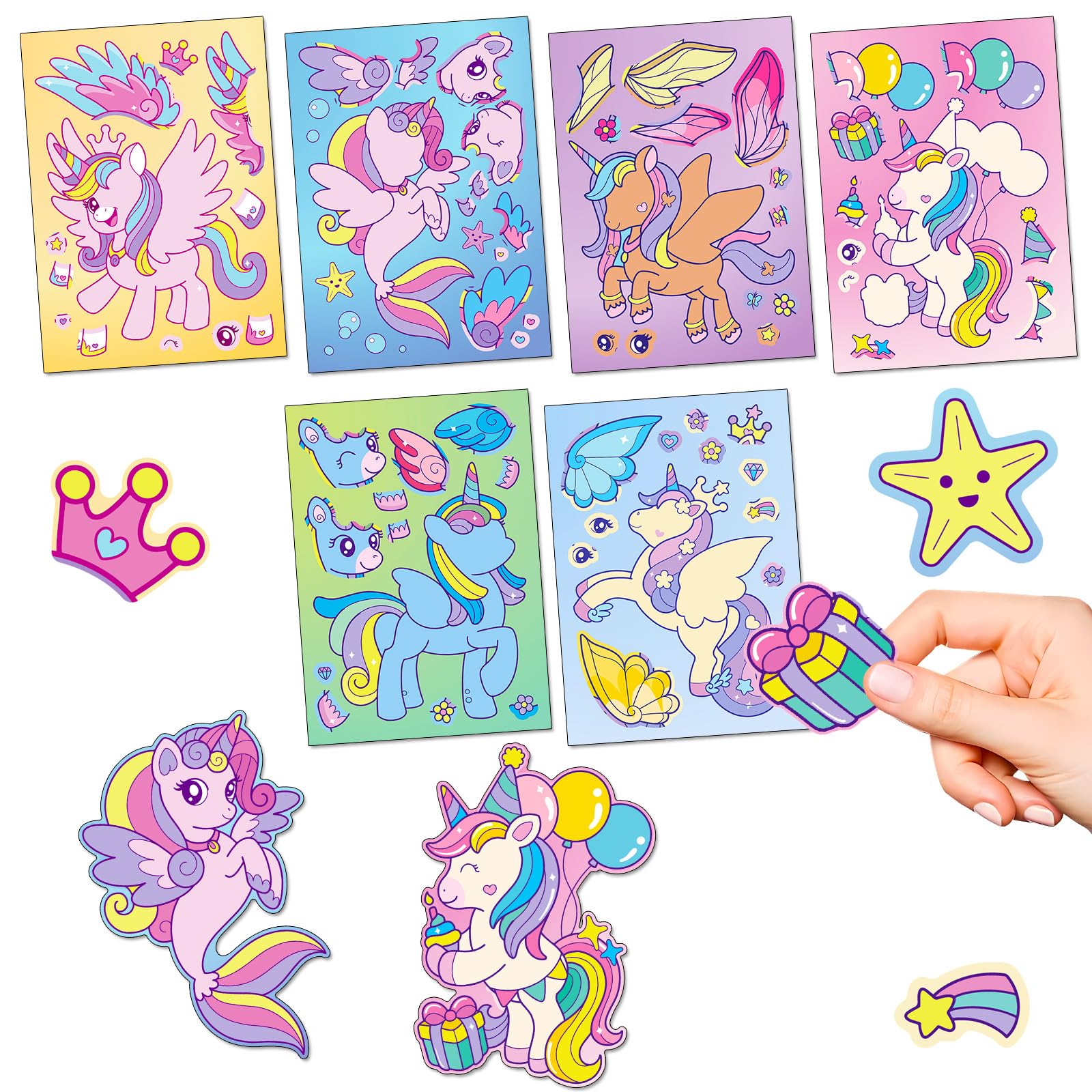 Unicorn Stickers, Rainbow Horse Stickers, Small Animals Puzzle Stickers, Children Early Education Face Change Stickers, Baby Puzzle DIY Early Education Puzzle Stickers