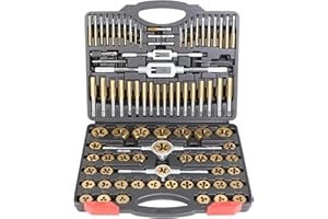 WYNNsky Die and Tap Set in SAE and Metric, Hex Threading Dies for External Threads, Thread Tap for Internal Threads, Thread Wrench, Thread Pitch Gauge, 86 Pieces Gauge Kit for DIY Tapered