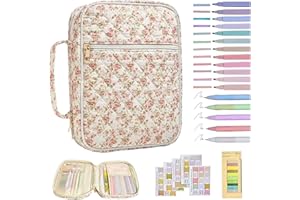 Bible Case, Quilted Floral Printed Large Bible Cover with Tabs, Highlighters & Pens, Elegant Bibles Carrying Case for Women G