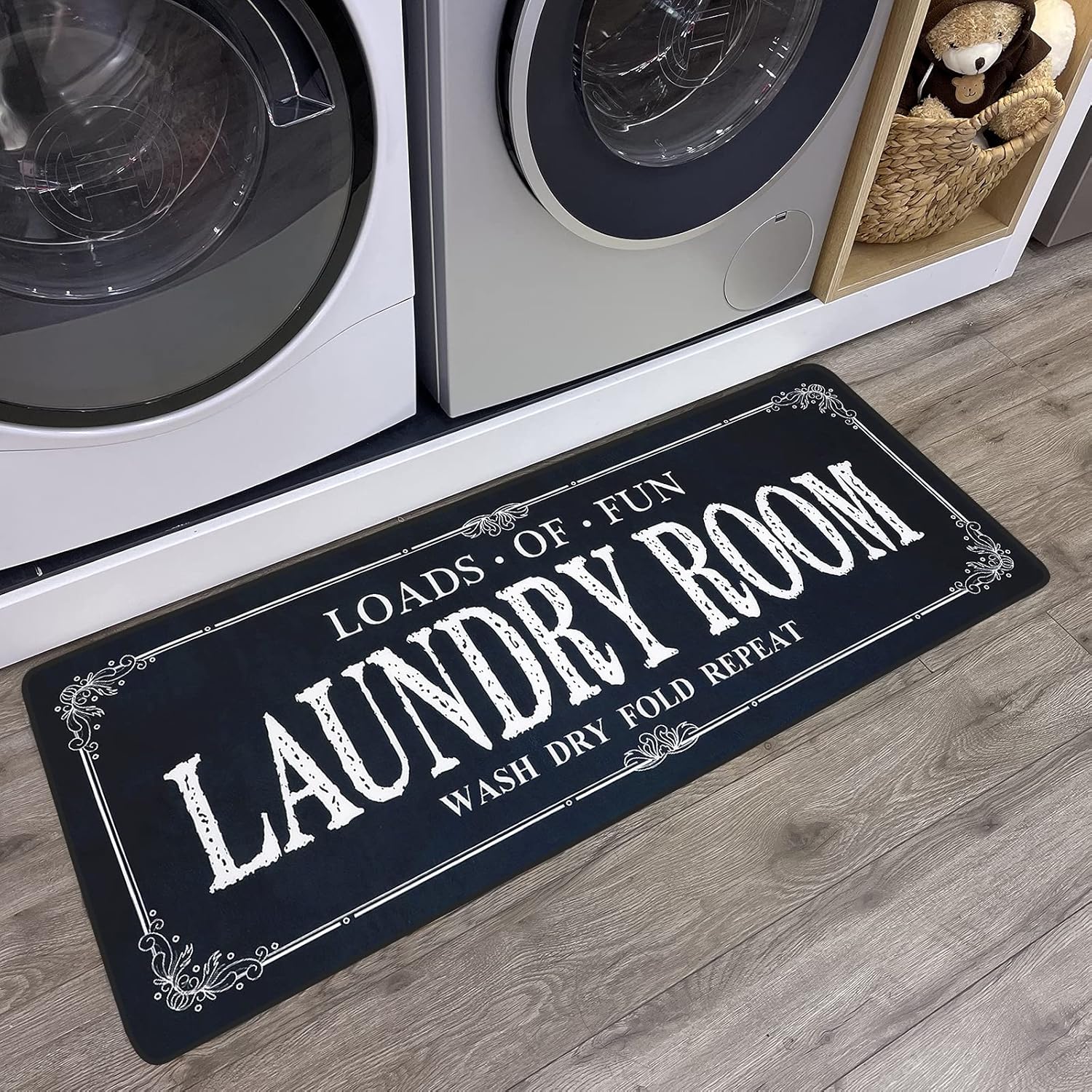 Rugs, Pads & Protectors - ROMAMIGO Laundry Room Rug Runner Non Slip Laundry Mats Mudroom Runner Farmhouse Kitchen Floor Mat Bathroom Laundry Room Decor Accessories(Black, 20 X 47 inch)