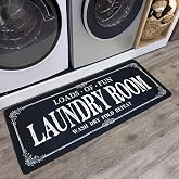 ROMAMIGO Non Slip Laundry Runner Rug - Farmhouse Kitchen Floor Mat for Mudroom and Bathroom - Black, 20 X 47 Inches