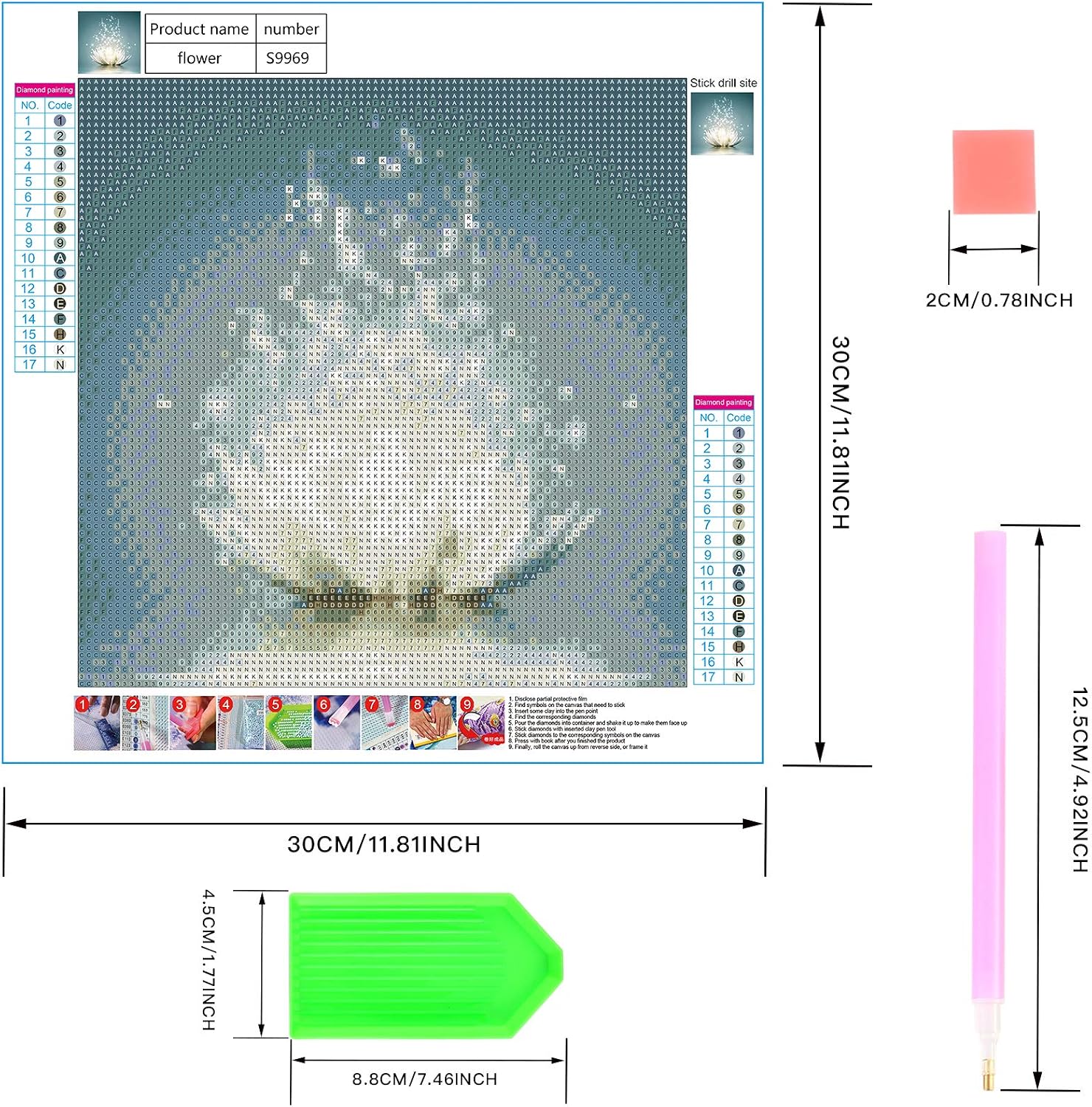 DIY 5D Diamond Painting Kits, Full Drill Lotus Arts Crafts Canvas Painting, Diamond Embroidery Cross Stitch Pictures by Number for Beginners, Adults, Kids, Home Wall Decor - 30x30 cm - Image 3