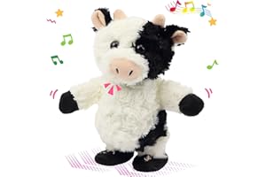 Easfan Walking Cow Repeats What You Say Stuffed Animal Talking Singing Barking Electric Interactive Plush Toy Funny Cattle Birthday for Kids Toddlers,8’’