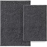 Bathroom Rugs Set 2 Piece Bathroom Mats Bath Rugs Non Slip Bath Rugs for Bathrooms, Thick Soft Chenille Rug Set, Bathtub Mats, Ultra Absorbent Bath Carpet, Shaggy Bathrooms Floor Mat, Deep Grey