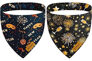 THLOH Happy New Year Dog Bandanas with Snap Button, 2 Pack Adjustable Bandanas for Small, Medium, and Large Dogs, Pet Scarf for Holiday Costume Accessory & Photo Shoot (X-Large)