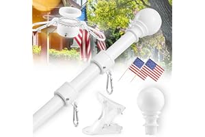 WIDYANA Flag Pole for House-6ft, Flag Pole kit Tangle Free with Holder Metal Flagpole Kit for American Flag (without Flag) Outside House, Porch, Yard (White)