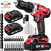 20V Cordless Drill Set,Electric Power Drill Cordless,Power Drill Drivers | Electric Screwdriver - 2.0Ah Batteries, 35Nm，21+1 Torque,2 Speed,34pcs Acessories,Built-in LED,Kit for Home,Red