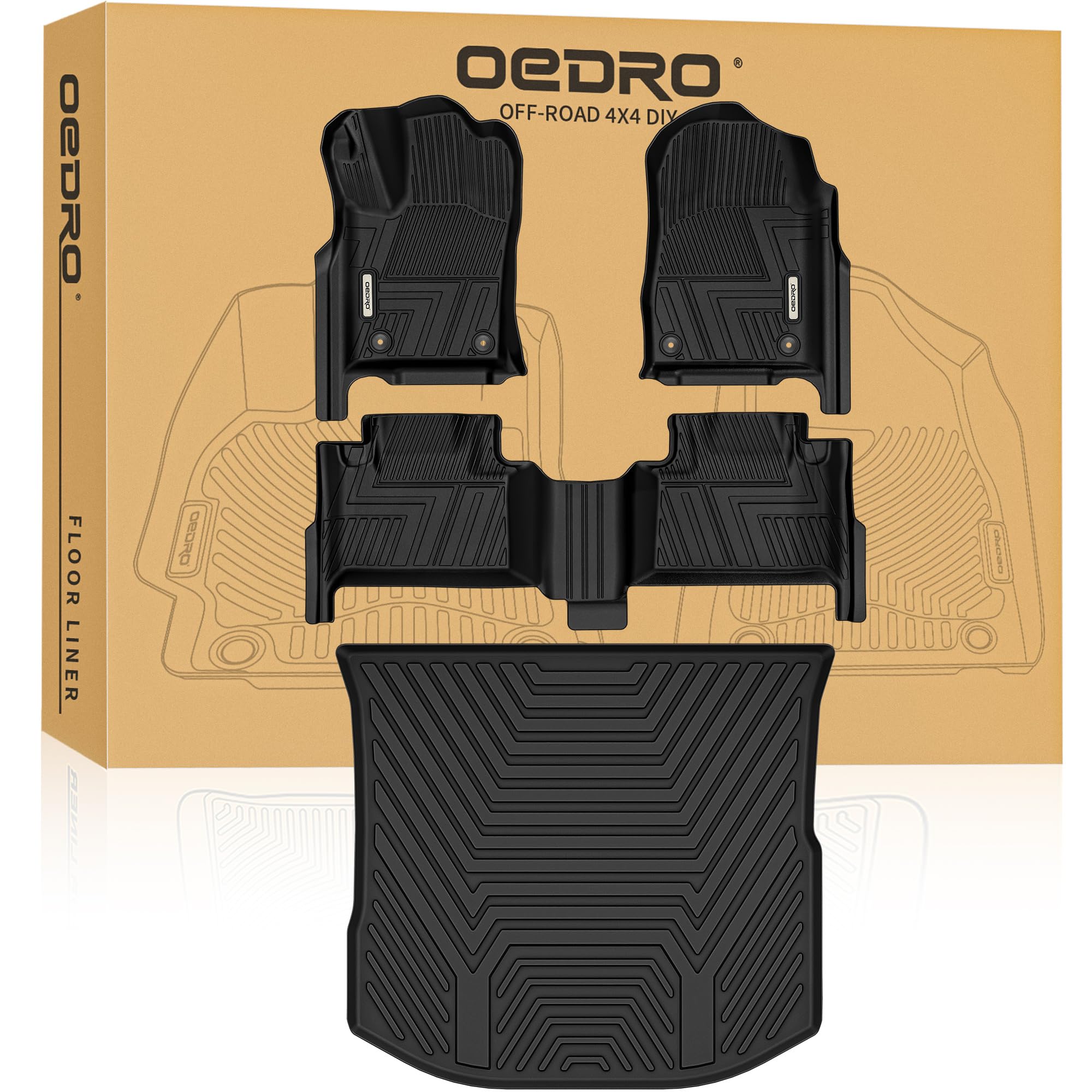 OEDRO Floor Mats Set Fits for 2016-2021 Jeep Grand Cherokee / 2022 Jeep Grand Cherokee WK, Custom Fit Black TPE All Weather Front & Rear Row Trunk Liners Car Floor Mats Set Image