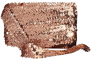 Mandala Crafts Elastic Sequin Ribbon Trim - 1.5 Inch Copper Sequin Elastic Trim for Sewing Dress Headband - 10 Yards Fabric Metallic Stretch Sequins Band