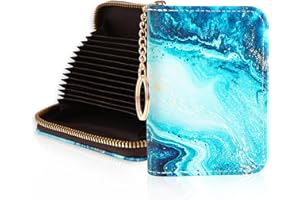 OPPSVIUST Credit Card Holder RFID Wallet, Slim Card Wallet for Women, Credit Card Keychain Wallet Organizer, Small Leather Card Holder Wallet with Zipper (Blue Marble)