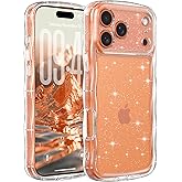 FABSPARK Phone Case for iPhone 17 Pro Max,Cute Clear Curly Wavy Frame Wave Case with Sparkly Bling Glitter,Non-Yellowing Transparent Acrylic Hard PC Cover for iPhone 17 Pro Max,Glitter Clear