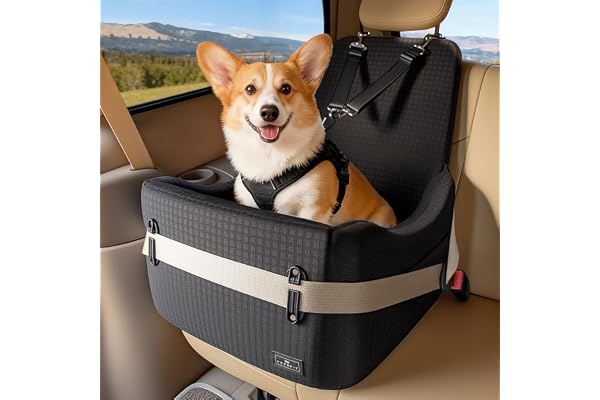 PETSFIT Dog Booster Car Seat for Small/Medium Dogs Up to 35 lbs – Patented Safety System, 5" Memory Foam Pet Car Seat, Fully