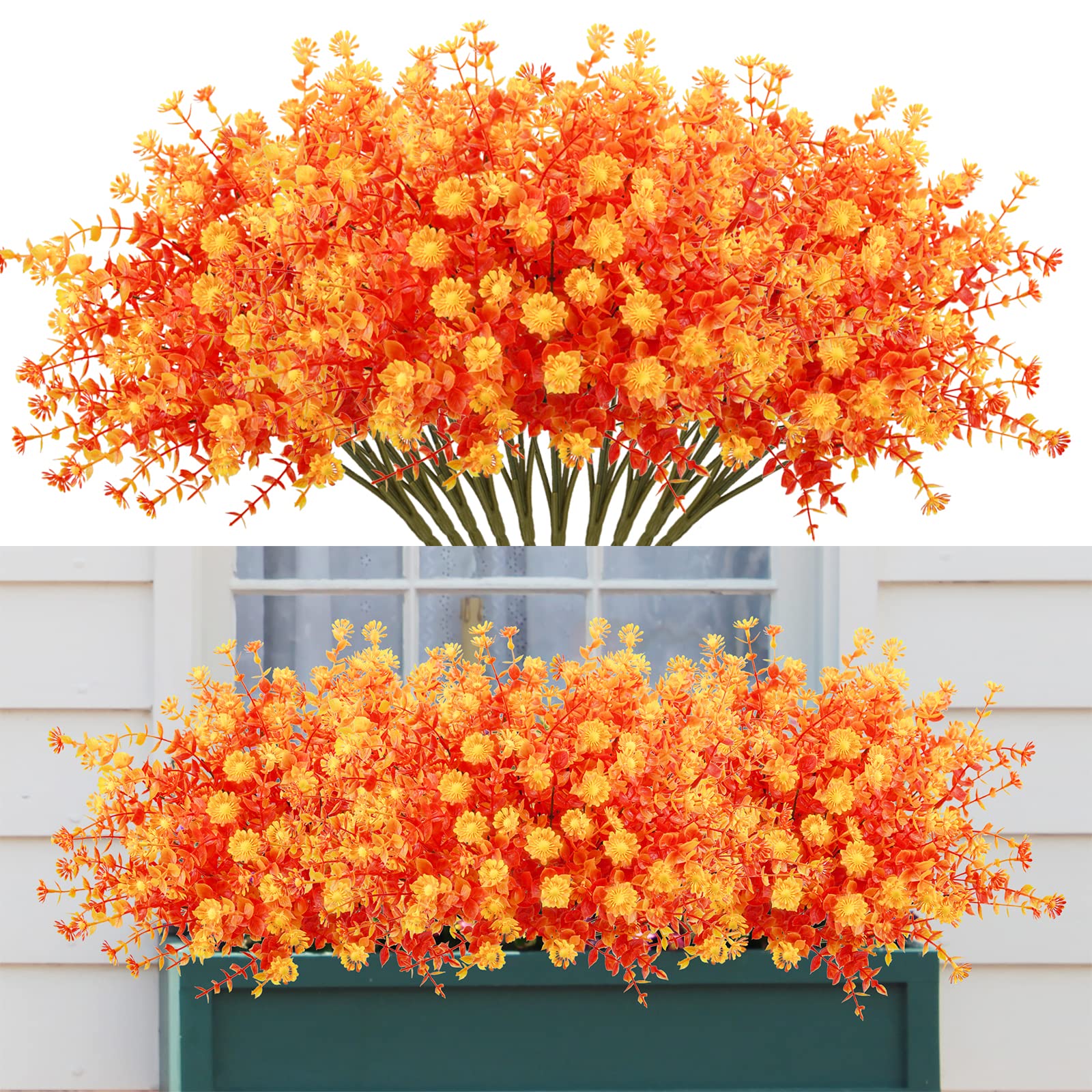 Photo 1 of *****Factory seal*****

Agusbagli 10Pcs Artificial Fall Flowers Outdoor Autumn Fake Daisy Flowers UV Resistant Faux Plastic Greenery Shrub Plants for Wedding Home Garden Window Box Fireplace Thanksgiving Decor Orange
