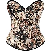 SHAPERIN Corset Tops for Women Vintage Floral Denim Overbust Corset Renaissance Bustier Top Waist Cincher Going Out