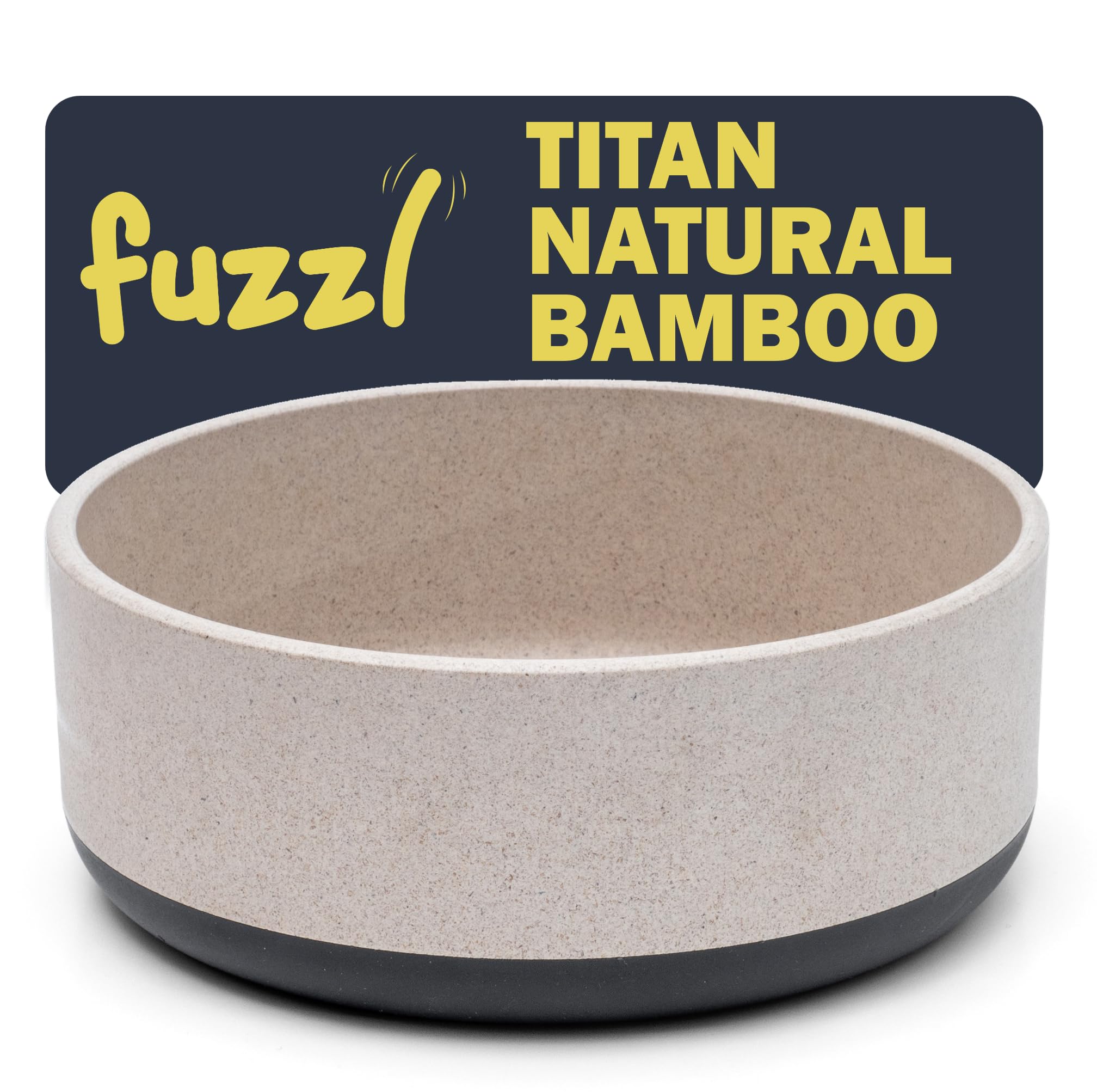 Fuzzl Titan Bamboo & Rubber Base Bowl 18cm with Ultra Grip Base Grey Eco-Friendly, Antibacterial, Durable, Non-Toxic Dog Bowls Dog Water Bowl for Hydration, Feeding for Medium and Large Dogs