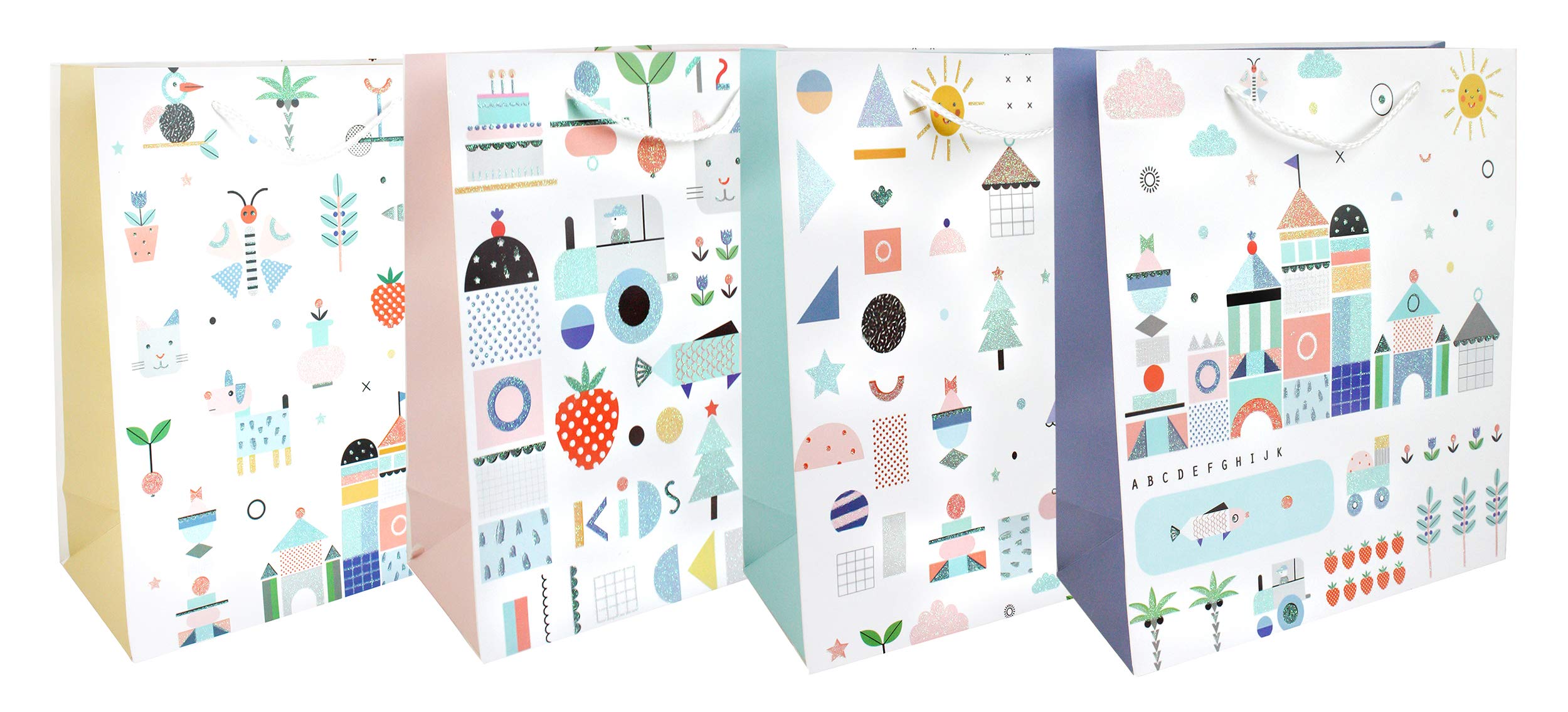 Emartbuy Luxury Gift Bag Strong Laminated Paper Mixed Colours (Set of 4 - Kids)