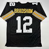 Facsimile Autographed Terry Bradshaw Pittsburgh Black Reprint Laser Auto Football Jersey Size Men's XL