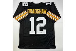 HOFSM.COM HALL OF FAME SPORTS MEMORABILIA Facsimile Autographed Terry Bradshaw Pittsburgh Black Reprint Laser Auto Football Jersey Size Men's XL