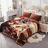 JML Korean Style Fleece Blanket King Size, 87" x94", 10.5 lbs, Heavy Raschel Fleece Animal Blanket for Adult, 2 Ply, Silky Plush Soft,Thick, Warm for Fall Winter, A&B Print Tiger & Horse