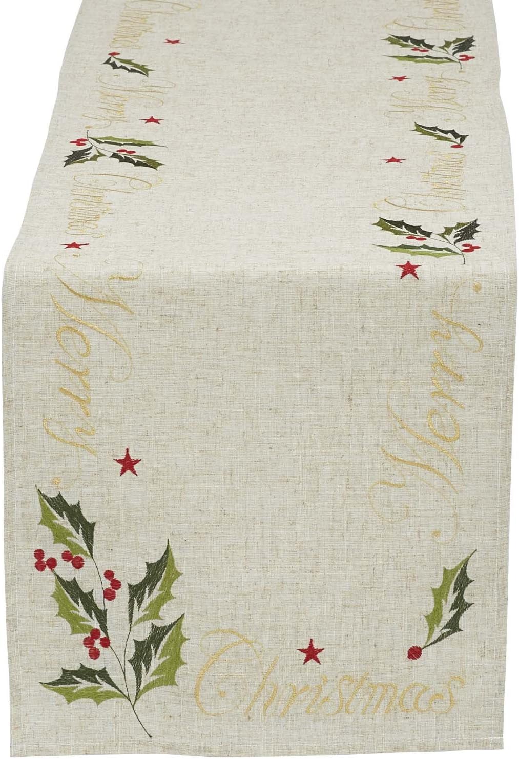 DII Christmas Holiday Embroidered Table Runner, 14" X 70", Holly Leaves Amazon.co.uk Kitchen