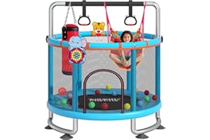 60" Indoor Outdoor Trampoline for Kids,MILUMILU Mini Baby Trampoline with Safety Enclosure Net, Basketball Hoop, Jumping Mat - Birthday Gifts for Children Boy Girl.