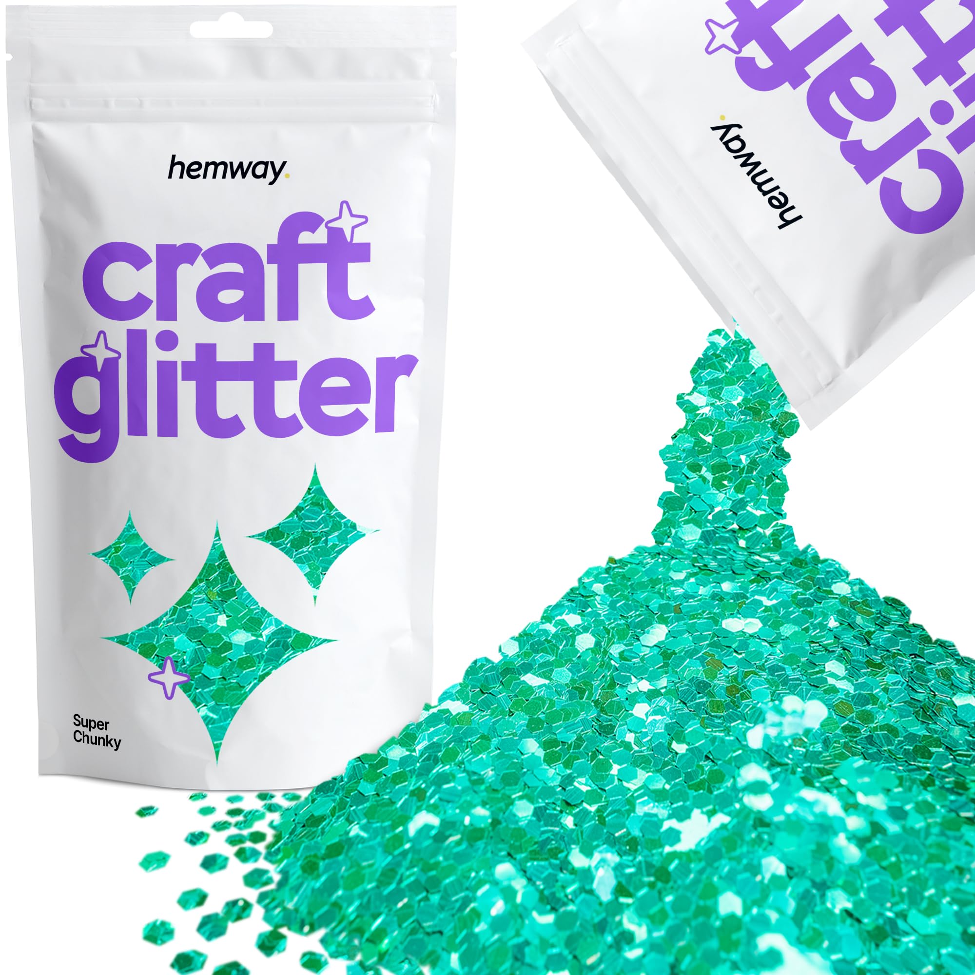 Hemway Craft Glitter Turquoise Blue 100g Super Chunky Glitter for Crafts, Resin, Cosmetic, Nail, Face, Body, Festival, Tumblers, Art, Candle, Crafting
