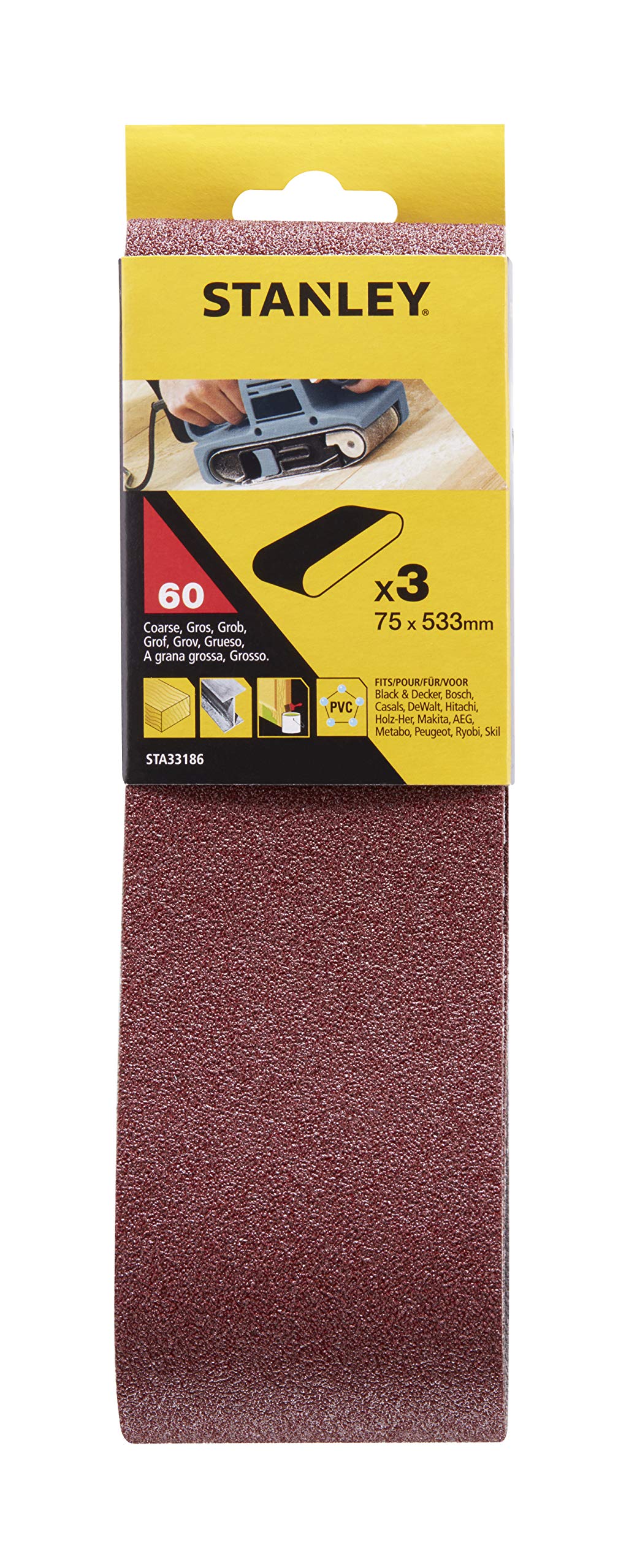 3 Bandas de lija. 75 x 533 mm. Grano 60.