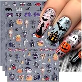 4 Sheets Halloween Nail Art Stickers Decals 3D Self-Adhesive Gothic Nail Decals Cute Ghost Spider Web Pumpkin Bat Skull Nails Design Stickers Halloween Nails Art Supplies for Women DIY Manicure Decor