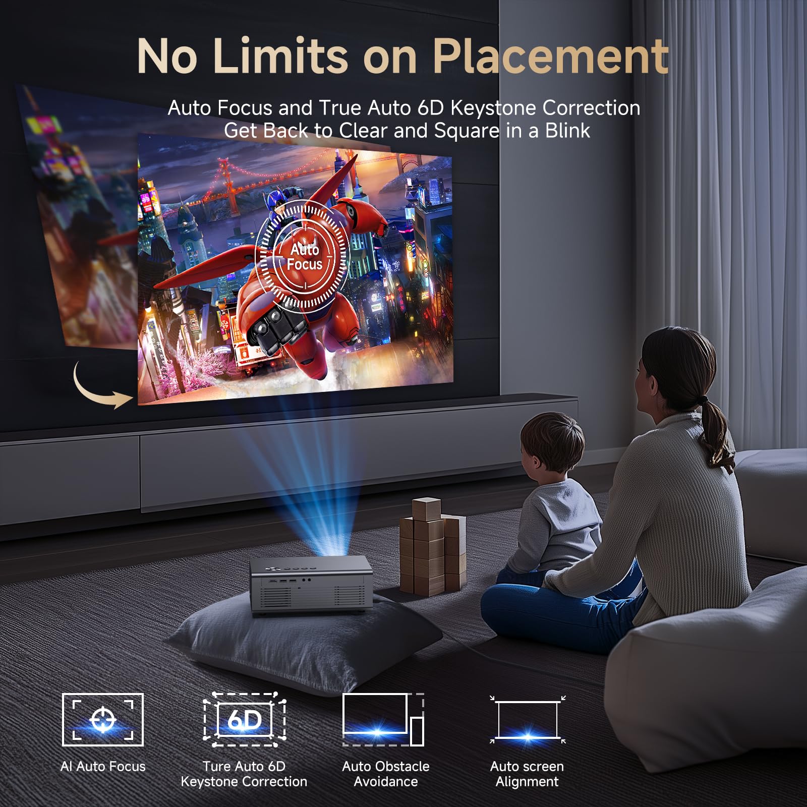 4K Projector with Built-in Apps, 1200ANSI Auto Focus&6D Keystone Dolby Audio Kogata Smart Projector with WiFi 6 Bluetooth Outdoor Movie Proyector for Home Theater HDR10+ UPGRADE