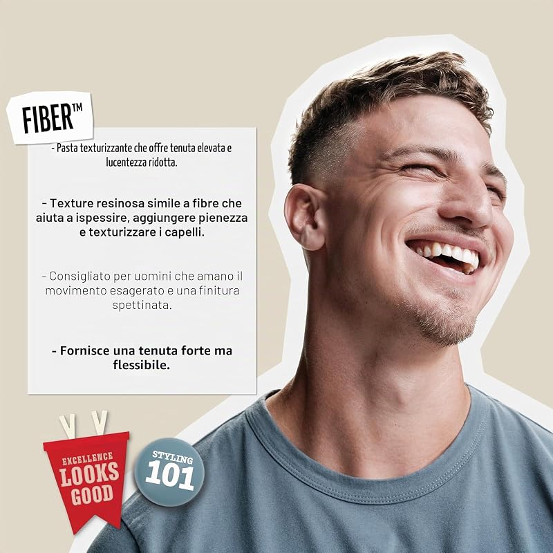 Fiber, Cera Capelli Uomo, Tenuta Forte & Finish Opaco, Texturizza & Ispessisce i Capelli, 85g