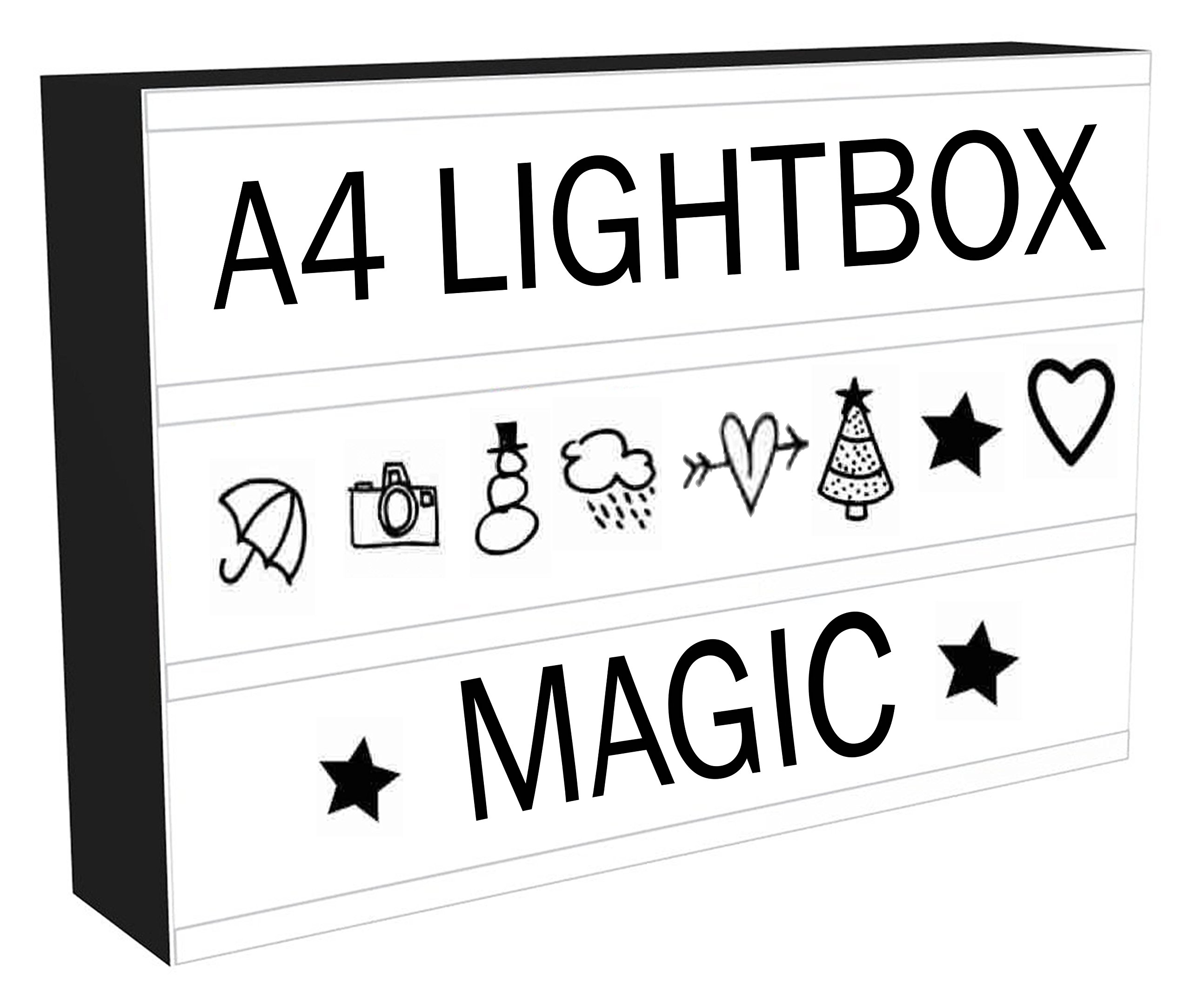 Light Box Cinema LED Sign | All in ONE Marquee Cinematic A4 Lightbox Set with 96 Letters & Number Emoji Lights, USB Cable | Stylish Light Up Box - Suitable Gift for All Occasions, Bars, Photoshoots