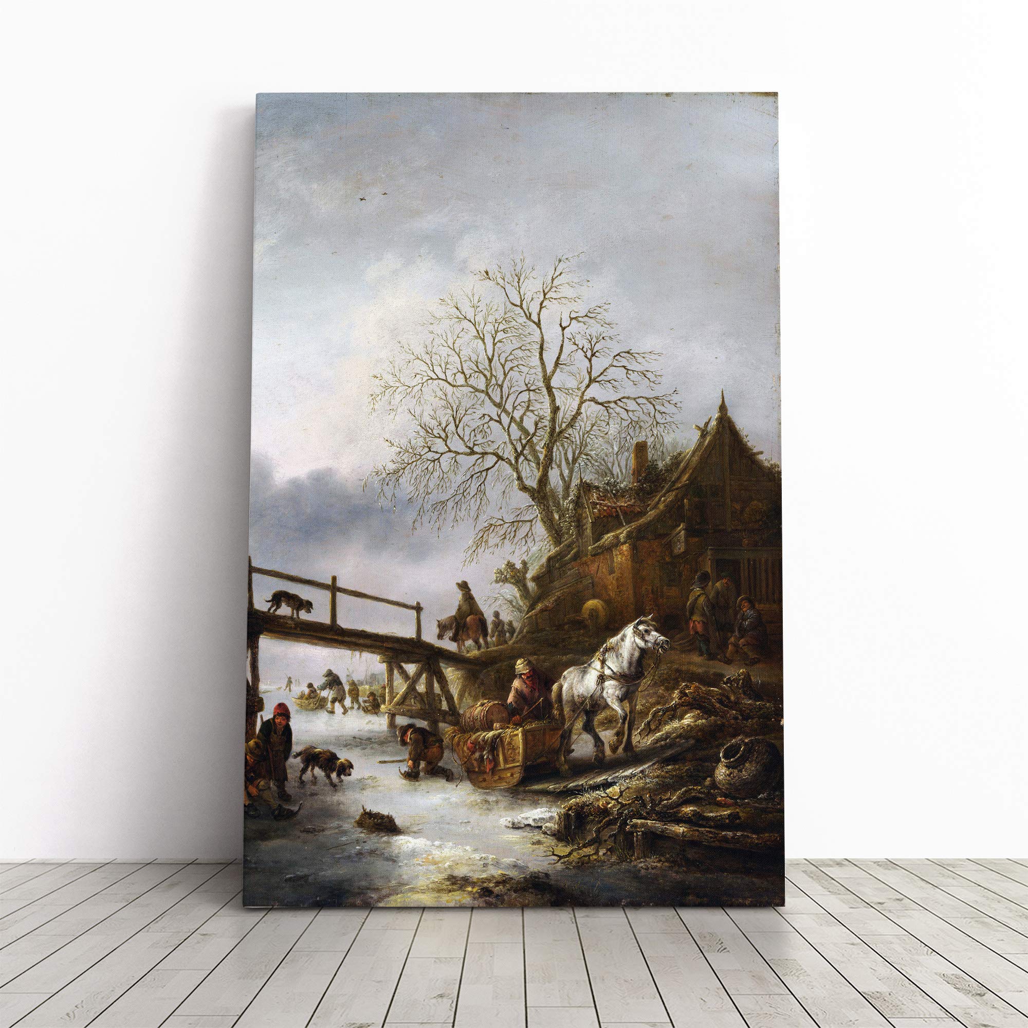 Wall Isaac Van Ostade Art Canvas Print | Gallery Wrapped 30mm Frame Wall Art | 20x14 inches | Ready to Hang | Contemporary Picture | Living Room Bedroom Lounge Office