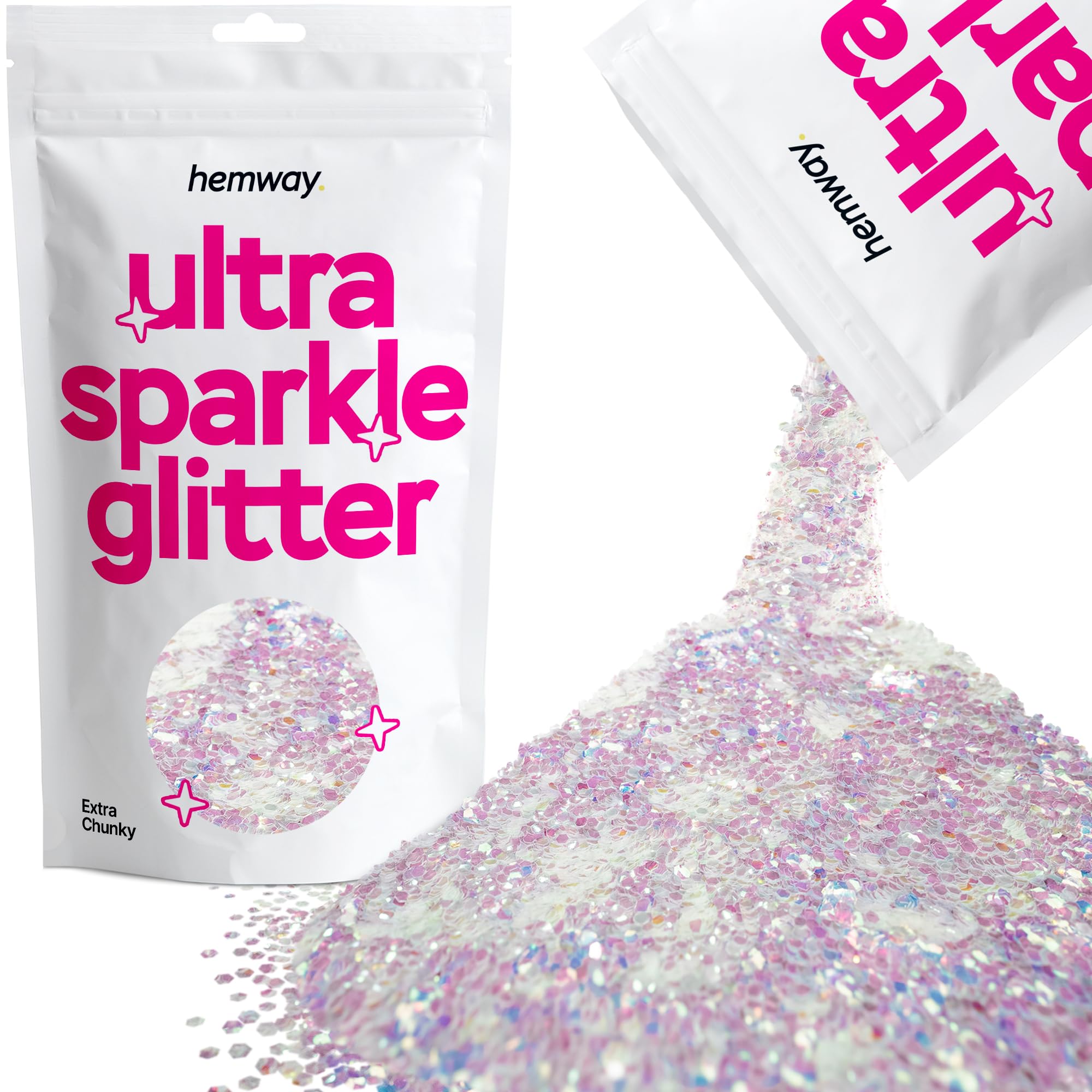 Hemway Ultra Sparkle Glitter Mother of Pearl Iridescent 100g Extra Chunky | Glitter for Arts & Craft, Makeup, Nail Art, Crafting, Card Making, Sparkle Decoration