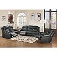 Beverly Fine Funiture Bonded Leather Drop Down Table, 5, 1 Black, 3 Piece Recliner Set, Sofa, Loveseat and Chair