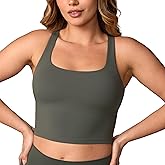 UNISSU Hugcurve Adjustable Racerback Longline Sports Bras Square Neck Padded Yoga Workout Crop Tank Tops for Women