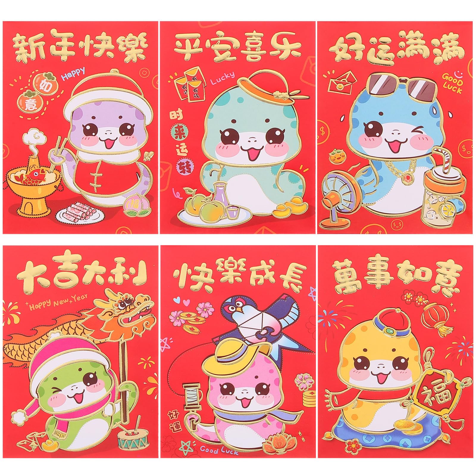 NUOBESTY 36pcs Year of The Snake Red Envelopes 2025 Year Money Envelopes Spring Festival Red Paper Packets for New Year Spring Festival Present Supplies