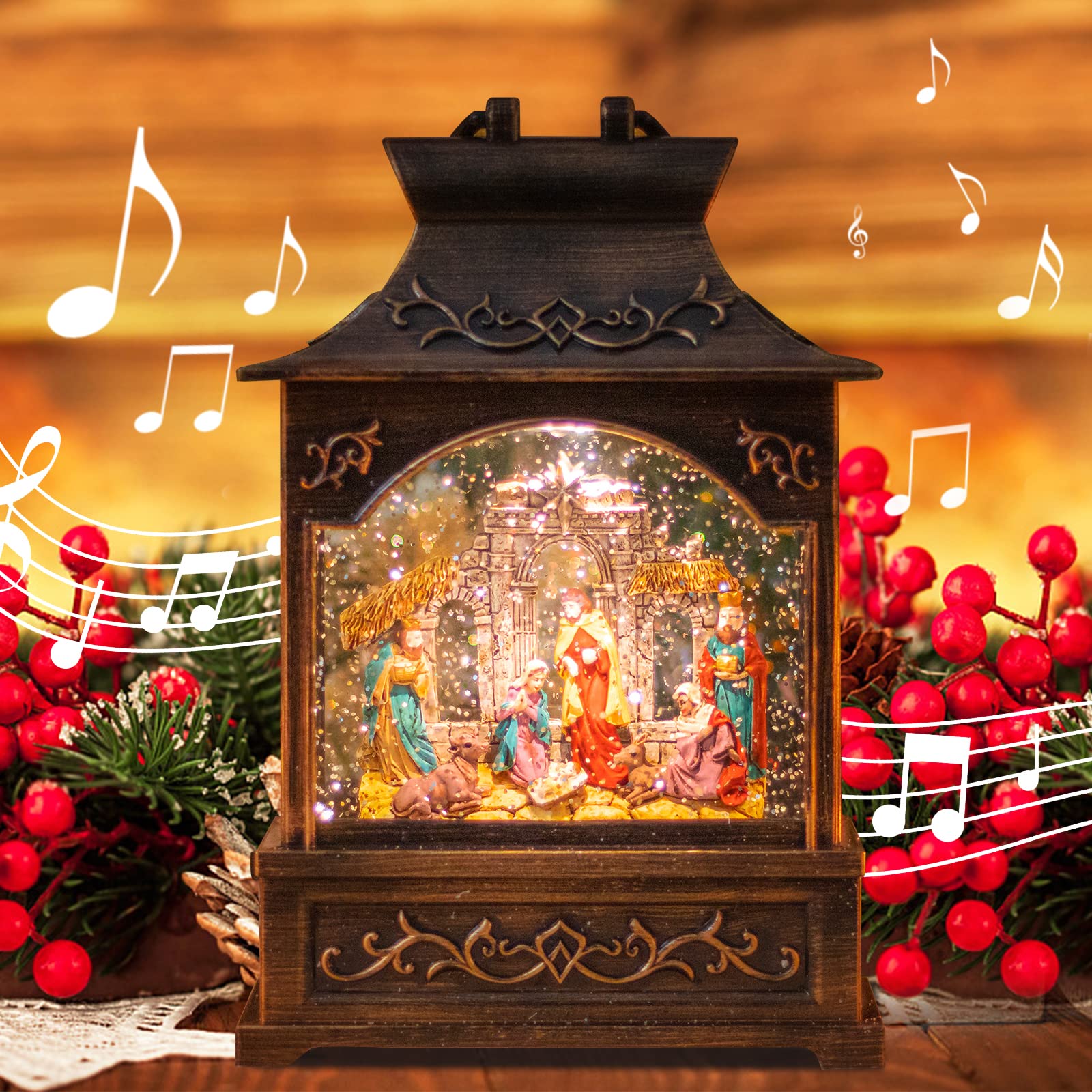 MUMTOP Christmas Lanterns, Lighted Christmas Snow Globes, Nativity ...