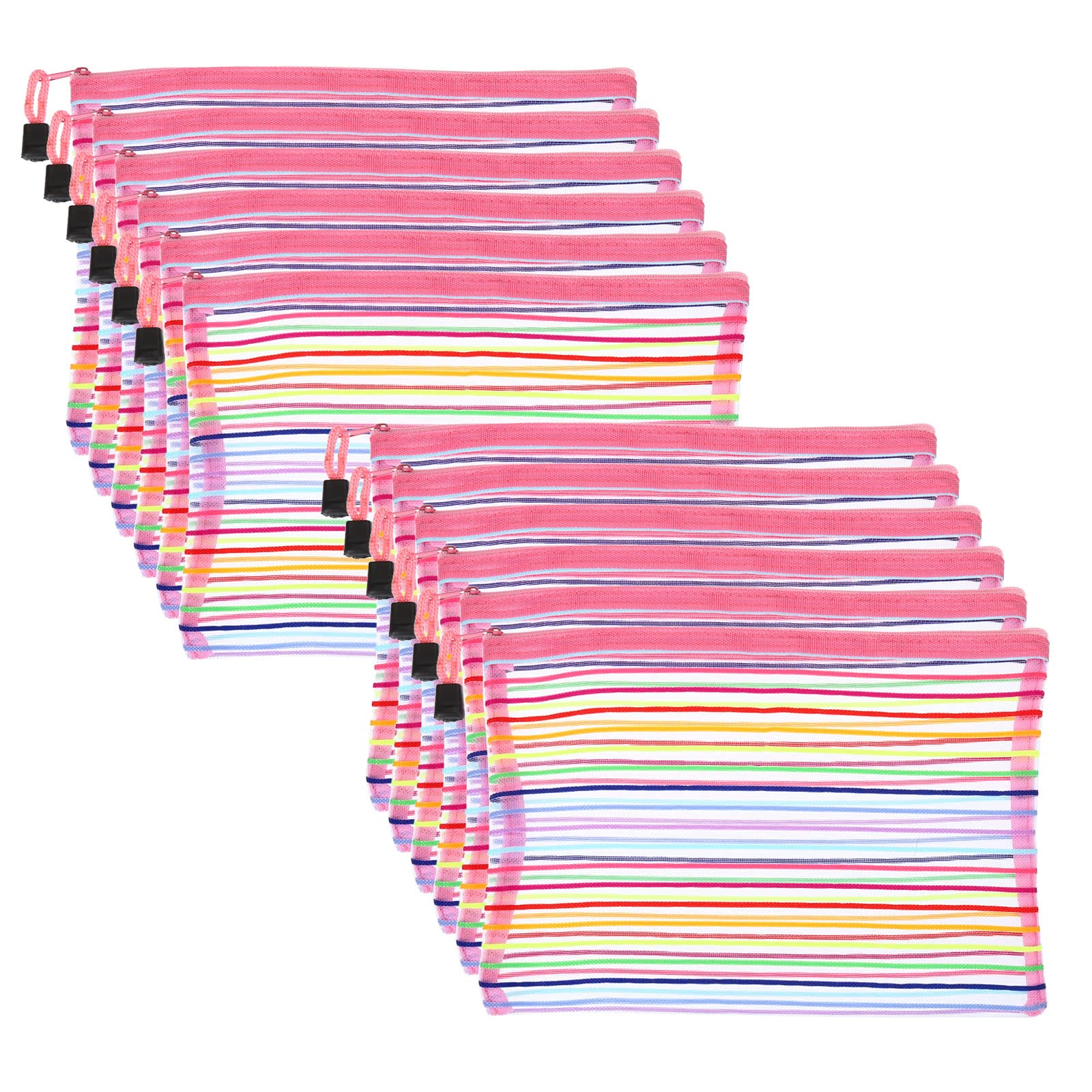 PATIKIL Mesh Zipper Pouch, 12 Pack Nylon A5 Size Pen Pencil Case Document Toiletry Cosmetic Makeup Zipper Travel Pouch Organizer for Office, Pink