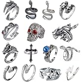 LAKIYOYO 15Pcs Vintage Punk Rings for Men Adjustable Snake Ring Dragon Rings Gothic Knuckle Stacking Finger Rings Jewelry Set