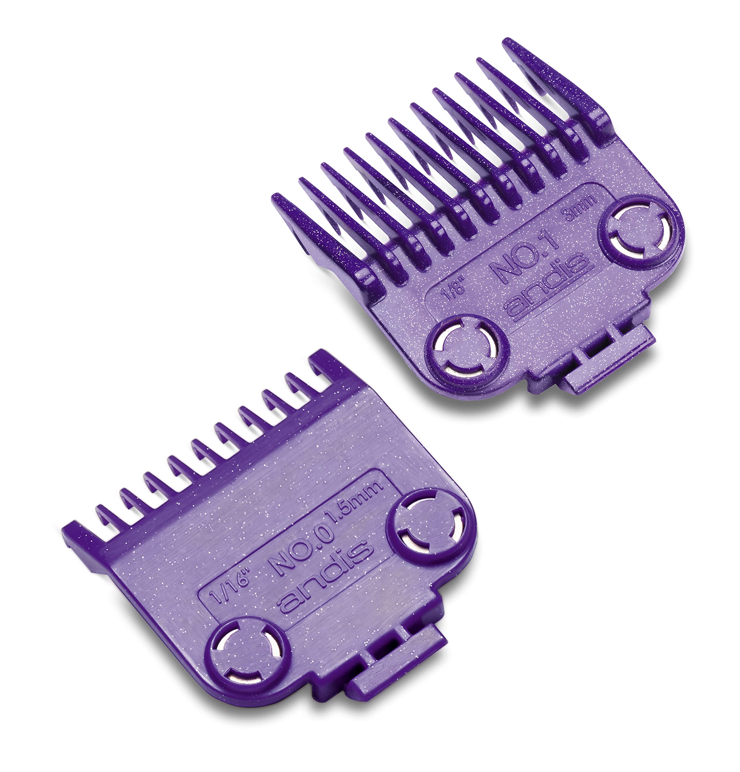 Andis 01900, Professional Attachment Combs, Strong Magnets, Works on Nano Silver Technology, Deep Long-Lasting Sharp Teeth - for Every Age Group - Set of Two, Purple