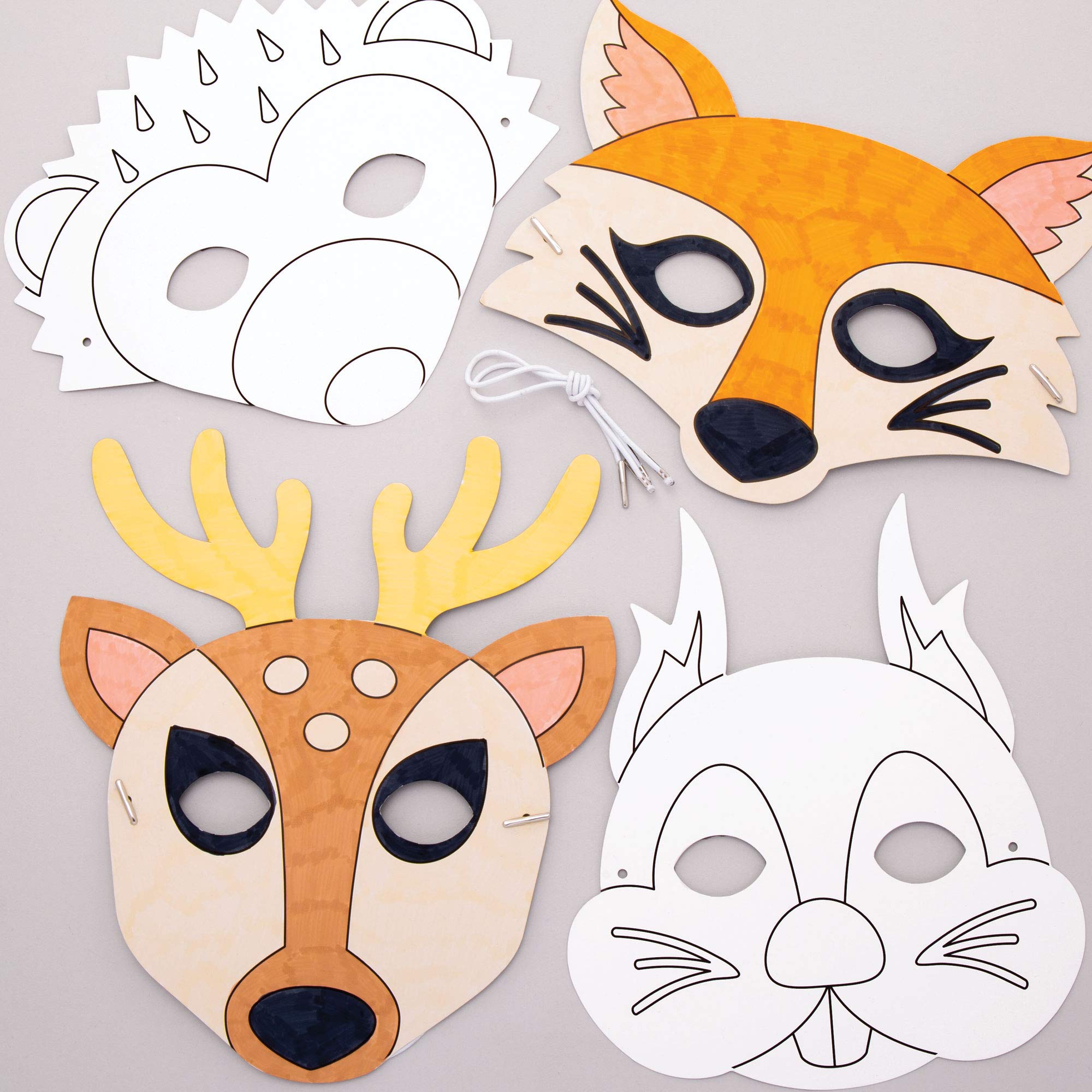 Baker Ross AW909 Woodland Animals Colour in Masks, (Pack of 8), Assorted
