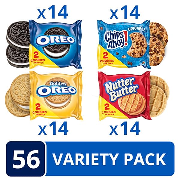 OREO ORIGINAL, OREO GOLDEN, CHIPS AHOY! & NUTTER BUTTER COOKIE SNACKS VARIETY PACK, SCHOOL SNACKS, 56 SNACK PACKS (2 COOKIES PER PACK)