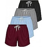 Real Essentials 4 Pack: Womens Active Athletic Performance Mesh Shorts with Pockets (Available in Plus Size)