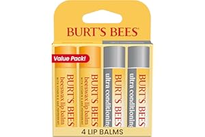 Burt’s Bees Stocking Stuffers, Lip Balm Beeswax and Ultra Conditioning Lip Balm Pack, Hydrating Lip Moisturizer with Kokum and Shea Butter, Natural Origin Lip Care, 4 Tubes, 0.15oz.