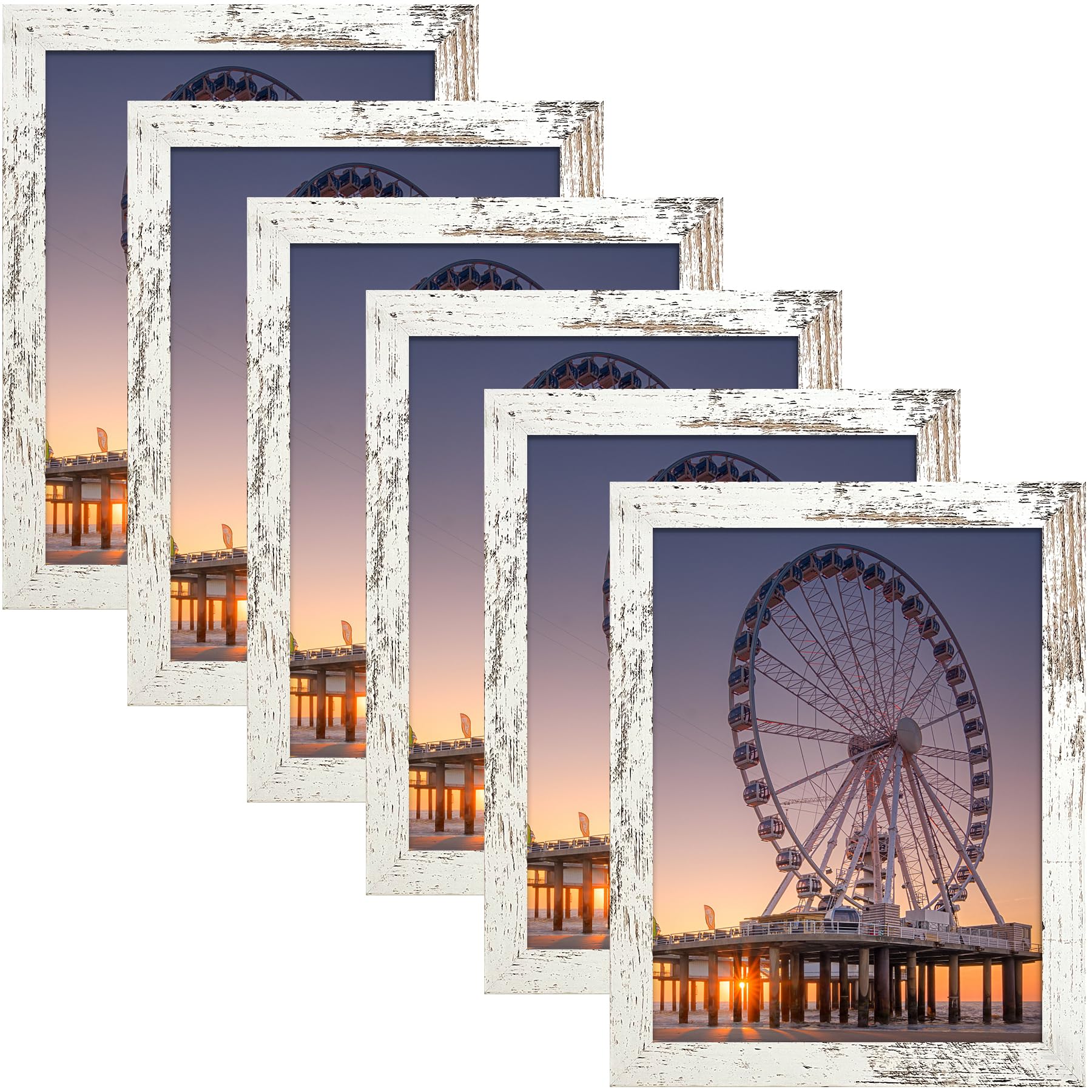 Photo 1 of BESCRCL 8x10 Picture Frame Set of 6 High Definition Glass, Photo Frame for Wall or Tabletop, Engineered Wood, Distressed White