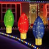 Tujoe 3 Pack Large Lighted Outdoor Christmas Decoration 2.4 ft Pop up Collapsible Xmas Decor Bulb Pre-lit Holiday Decorations with LED Lights for Yard Garden Lawn(Red, Blue, Green)