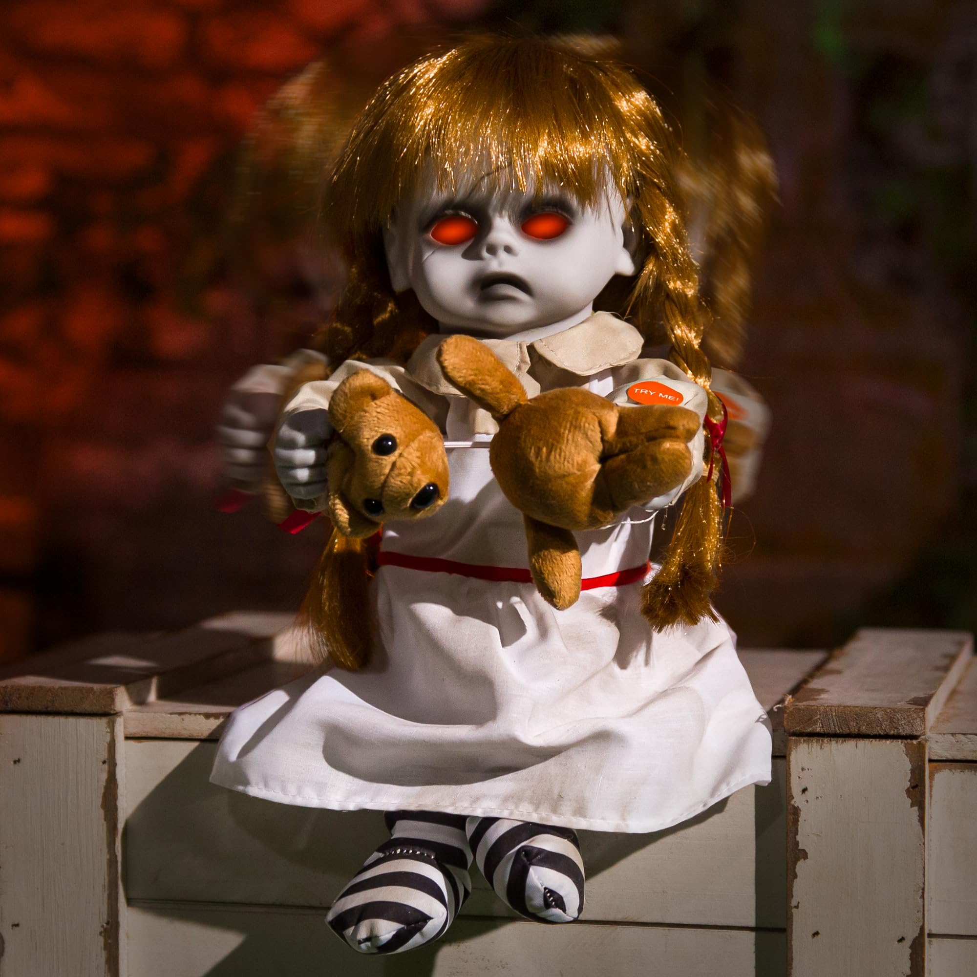 Halloween Animatronic 10inch Creepy Girl Doll Halloween Animated 