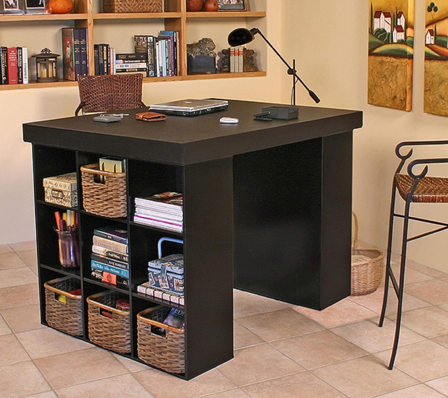 Amazon Com Project Center Desk With 2 Bookcase Sides Black Furniture Decor