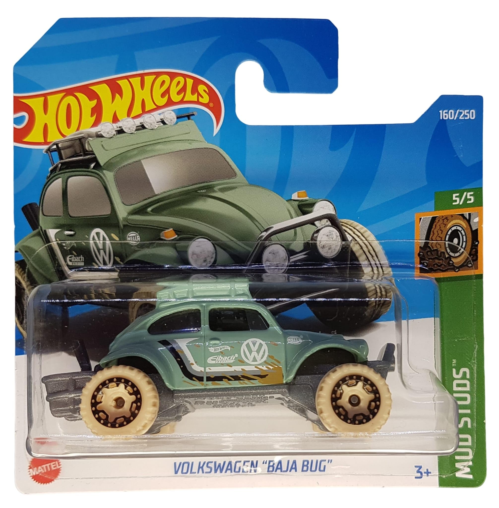 Hot Wheels - Volkswagen Baja Bug - Mud Studs 5/5 - HCX74 - Short Card VW - Eibach - Hella - Mattel 2022